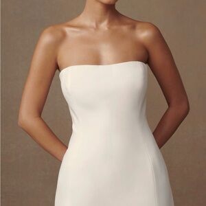 Meshki Neeka Strapless Bow Mini Dress White-Elegant Strapless Cream Dress